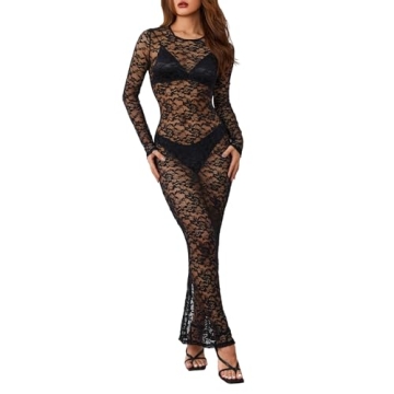 NUFIWI Vintage Y2k Lace Maxi Dress Sexy Black Floral