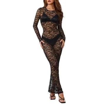 NUFIWI Vintage Y2k Lace Maxi Dress Sexy Black Floral