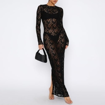 NUFIWI Vintage Y2k Lace Maxi Dress Sexy Black Floral