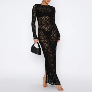 NUFIWI Vintage Y2k Lace Maxi Dress Sexy Black Floral