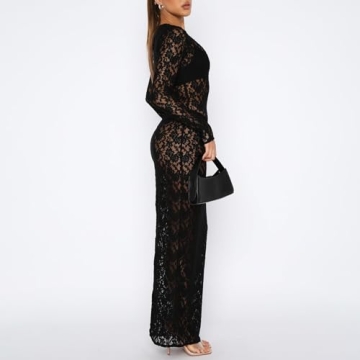 NUFIWI Vintage Y2k Lace Maxi Dress Sexy Black Floral