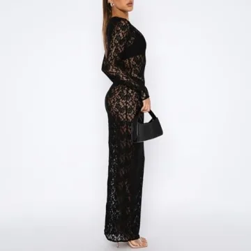 NUFIWI Vintage Y2k Lace Maxi Dress Sexy Black Floral
