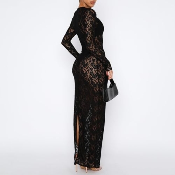 NUFIWI Vintage Y2k Lace Maxi Dress Sexy Black Floral