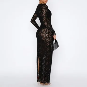 NUFIWI Vintage Y2k Lace Maxi Dress Sexy Black Floral
