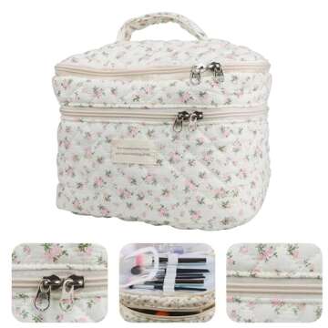 NOYINMIN Dual Layer Cute Makeup Bag for Women(3 Pcs), Quilted Floral Coquette Aesthetic Make up Bags...