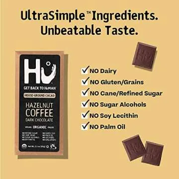 Hu Chocolate Bars | 6 Pack Hazelnut Coffee | Natural Organic Vegan, Gluten Free, Paleo, Non GMO, Fair Trade Dark Chocolate | 2.1oz Each