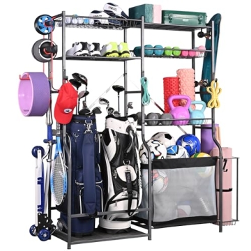 PLKOW Golf Storage Ball Rack Garage Organizer - Multi-functional Sports Storage Solution