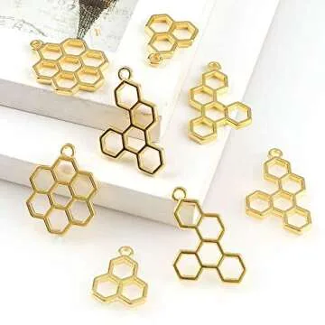 Luckycivia 15Pcs Bee Honeycomb Open Back Bezel Pendant, DIY Metal Frame Pendant, Open Bezel Setting UV for Resin Jewelry Making