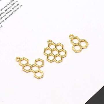 Luckycivia 15Pcs Bee Honeycomb Open Back Bezel Pendant, DIY Metal Frame Pendant, Open Bezel Setting UV for Resin Jewelry Making