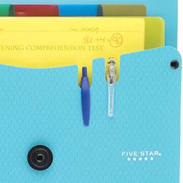 Five Star Expanding File Folder, 5-Pocket Vertical Expandable File Folder, Teal (72502)