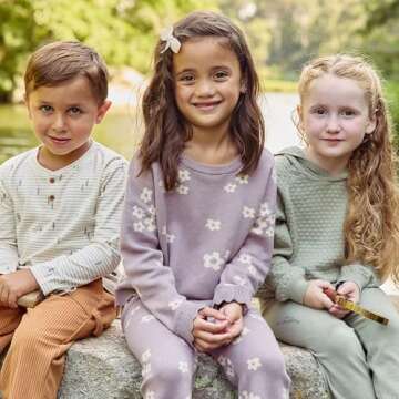 Modern Moments by Gerber Toddler Girls' Jacquard 2-Piece Sweater Set, Medium Lilac Cluster Jacquard, 3T