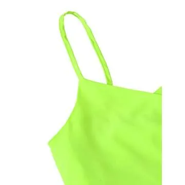Verdusa Women's Spaghetti Strap Knot Back Crop Top Wrap Cami Top Neon Green L