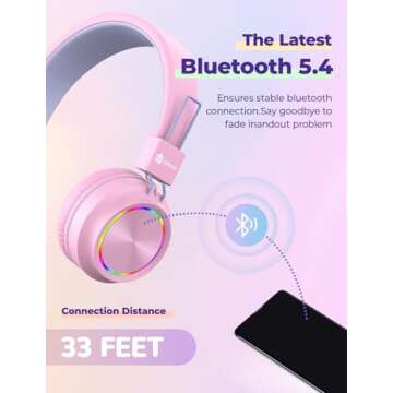 iClever Kids Bluetooth Headphones with LED Lights - 35H Playtime