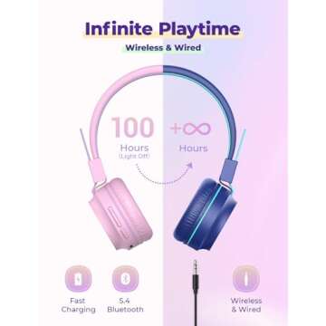 iClever Kids Bluetooth Headphones with LED Lights - 35H Playtime