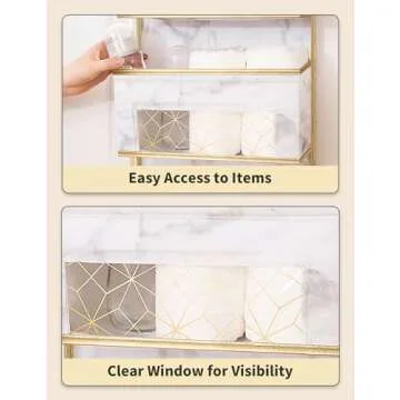 MYTHAUS Over Door Hanging Organizer - Door Mount Closet Organizer 5-Shelf, Back of Door Bathroom Organizer with Clear Window, Storage Bag for Baby Nursery/Pantry/Bedroom/Make up (White Marble)
