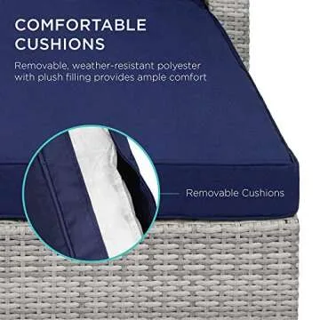 Best Choice Products 5-Piece Modular Conversation Set, Outdoor Sectional Wicker Furniture for Patio, Backyard, Garden w/ 3 Chairs, Ottoman Chair, 2 Pillows, 6 Seat Clips, Coffee Table - Gray/Navy