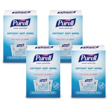 PURELL Cottony Soft Hand Sanitizing Wipes - 24 Wipes, Pack of 4, Clean Scent