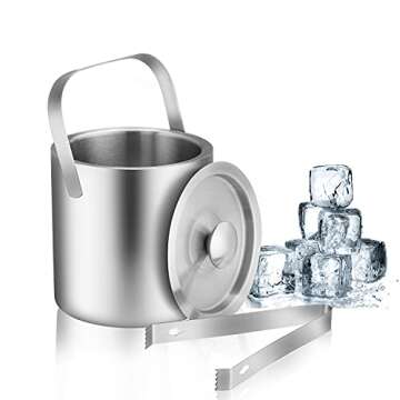 LUCKYGOOBO Mini Ice Bucket Portable Double Wall Ice Bucket with Tong,Stainless Steel Hotel Bucket/Champagne Bucket/Beverage Bucket,Size 1.3 Liters 5.5 x 5.5 in,Serveware for Party,Event,and Camping.