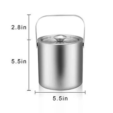 LUCKYGOOBO Mini Ice Bucket Portable Double Wall Ice Bucket with Tong,Stainless Steel Hotel Bucket/Champagne Bucket/Beverage Bucket,Size 1.3 Liters 5.5 x 5.5 in,Serveware for Party,Event,and Camping.