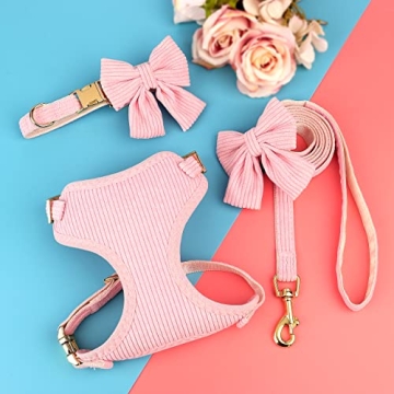 Didog Cute Small Dog Harness Collar & Leash Set Pink