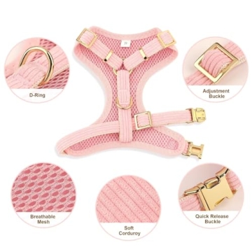 Didog Cute Small Dog Harness Collar & Leash Set Pink