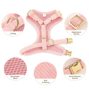 Didog Cute Small Dog Harness Collar & Leash Set Pink