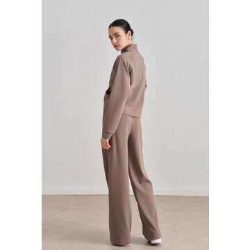 altiland Women's Full Zip Workout Running Yoga Scuba Jackets and Pants Set 2 Pieces Casual Outfit (Mocha Brown,S)