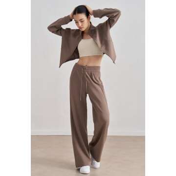 altiland Women's Full Zip Workout Running Yoga Scuba Jackets and Pants Set 2 Pieces Casual Outfit (Mocha Brown,S)