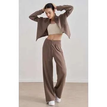 altiland Women's Full Zip Workout Running Yoga Scuba Jackets and Pants Set 2 Pieces Casual Outfit (Mocha Brown,S)