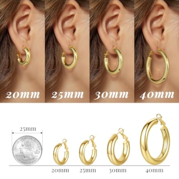 SHOWNII Chunky Gold Hoop Earrings 14K Gold Plated Lightweight