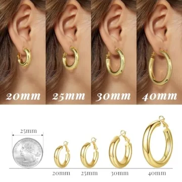 SHOWNII Chunky Gold Hoop Earrings 14K Gold Plated Lightweight