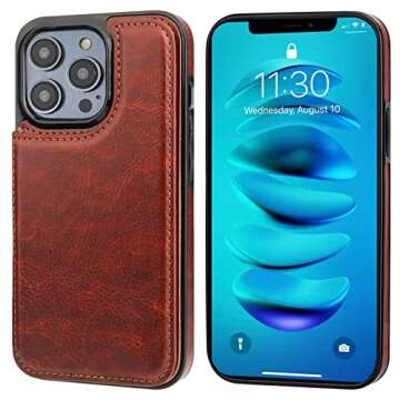 ONETOP Compatible with iPhone 14 Pro Wallet Case with Card Holder, PU Leather Kickstand Card Slots Case, Double Magnetic Clasp and Durable Shockproof Cover 6.1 Inch (Brown)