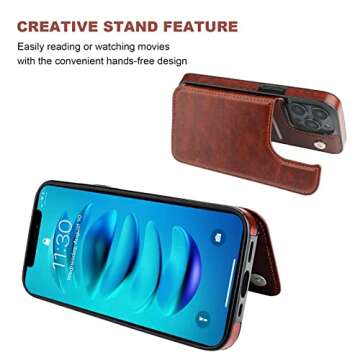 ONETOP Compatible with iPhone 14 Pro Wallet Case with Card Holder, PU Leather Kickstand Card Slots Case, Double Magnetic Clasp and Durable Shockproof Cover 6.1 Inch (Brown)