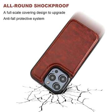 ONETOP Compatible with iPhone 14 Pro Wallet Case with Card Holder, PU Leather Kickstand Card Slots Case, Double Magnetic Clasp and Durable Shockproof Cover 6.1 Inch (Brown)