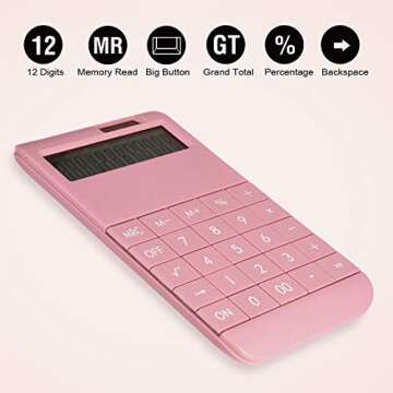 EooCoo Basic Standard Calculator 12 Digit Desktop Calculator with Large LCD Display for Office, School, Home & Business Use, Modern Design - Pink