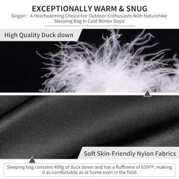Naturehike Ultralight Down Sleeping Bag, 650FP Backpacking Sleeping Bag 3-4 Season for Adults, 32-42℉ Waterproof Sleeping Bag for Camping, Hiking, Traveling with Compression Sack