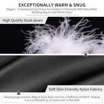 Naturehike Ultralight Down Sleeping Bag, 650FP Backpacking Sleeping Bag 3-4 Season for Adults, 32-42℉ Waterproof Sleeping Bag for Camping, Hiking, Traveling with Compression Sack