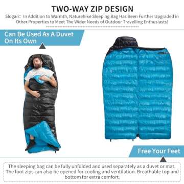 Naturehike Ultralight Down Sleeping Bag, 650FP Backpacking Sleeping Bag 3-4 Season for Adults, 32-42℉ Waterproof Sleeping Bag for Camping, Hiking, Traveling with Compression Sack