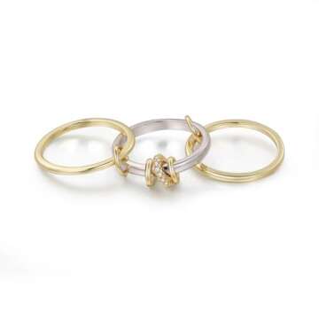 Gold Stackable Rings for Women Non Tarnish, 18k Gold Plated 3 Rings Set for Women, Jewelry Gift Ring...