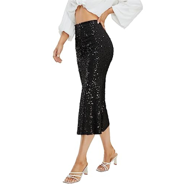 Kisidoo Women's Sparkle Sequin Midi Skirt - Elegant Bodycon Party Wear