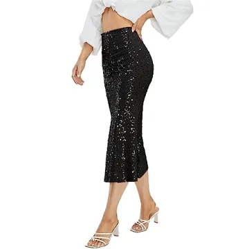 Kisidoo Women's Sparkle Sequin Midi Skirt - Elegant Bodycon Party Wear