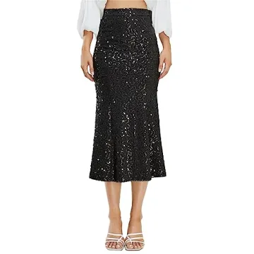 Kisidoo Sparkle Sequin Midi Skirt Elegant Bodycon Party Wear