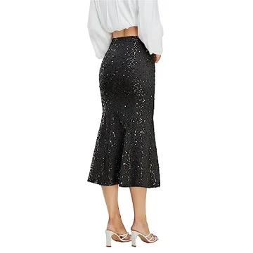 Kisidoo Sparkle Sequin Midi Skirt Elegant Bodycon Party Wear