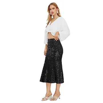 Kisidoo Sparkle Sequin Midi Skirt Elegant Bodycon Party Wear