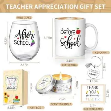 Teacher Appreciation Gifts Set: Mug, Wine Glass & Candle