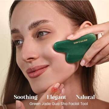 Rena Chris Gua Sha Facial Tools, Green Aventurine Guasha Tool for Acupuncture, Manual Massage Sticks for Jawline Sculpting and Puffiness Reducing, Gua Sha Facial Massage Tool, Skin-Care Gift