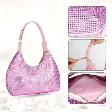 Gripit Rhinestone Handbag Black Clutch Purses for Women Evening Shoulder Diamond Bling Crystal Bag for Wedding Prom (Pink)