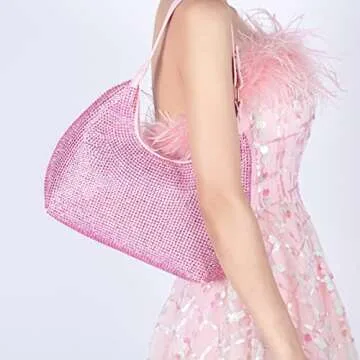 Gripit Rhinestone Handbag Black Clutch Purses for Women Evening Shoulder Diamond Bling Crystal Bag for Wedding Prom (Pink)