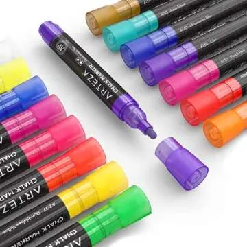 ARTEZA Liquid Chalk Markers, Set of 16 Bright Colors, Fine Tip Chalkboard Pens