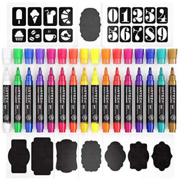 ARTEZA Liquid Chalk Markers, Set of 16 Bright Colors, Fine Tip Chalkboard Pens